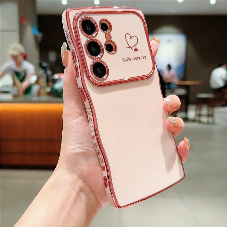 Pour Samsung Galaxy S24 Ultra Case Wave Cadre Avec Amour Heart Surélevé Capine TPU Couverture - Rose