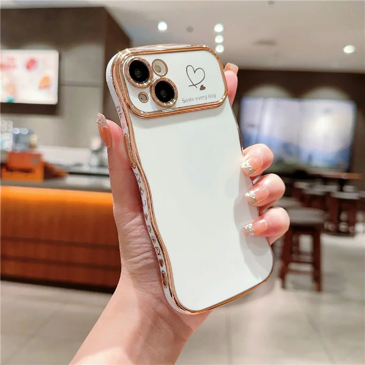 Для Iphone 15 Case Wave Frame с Love Heart Resised Comportion Coper Tpu Cover - Слоновая Кость Белая