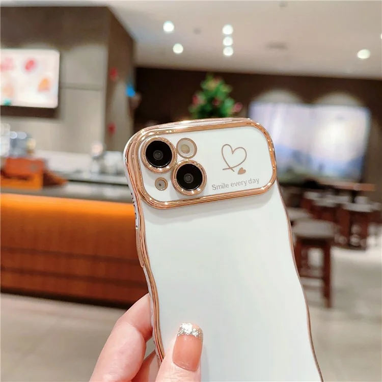 Для Iphone 15 Case Wave Frame с Love Heart Resised Comportion Coper Tpu Cover - Слоновая Кость Белая