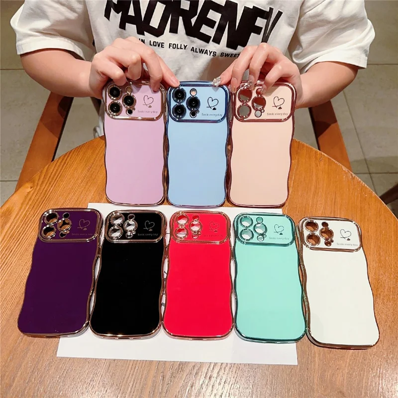 For iPhone 15 Pro Max Case Wave Frame with Love Heart Raised Camera Protection TPU Cover - Ivory White