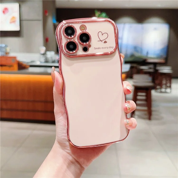 Para o Iphone 14 Pro Max Case Wave Frame Com Amor de Câmera de Love Heart Elevada TPU Cover - Rosa Rosa