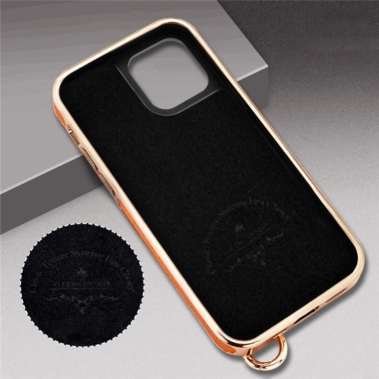 VIETAO Phone Case Card Holder For iPhone 14 Pro, Kickstand PU Leather + TPU Electroplating Phone Cover with Lanyard - Orange