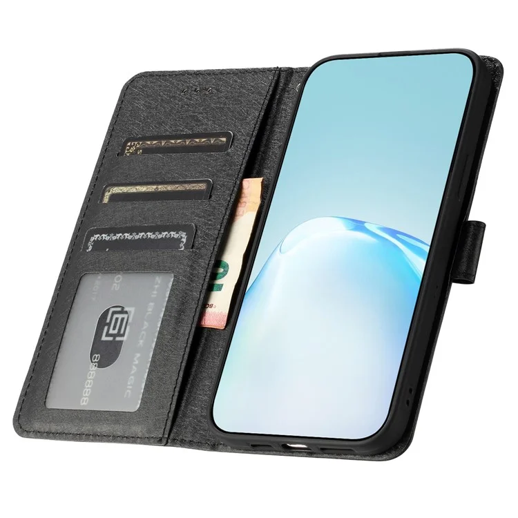 Pour HMD Pulse Pro Wallet Case Silk Texture Leather Phone Cover - Noir