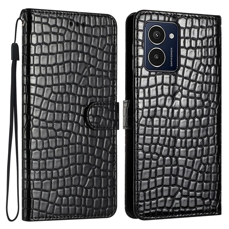 Para HMD Pulse Pro Case Stand PU Leather Phone Cover Classic Crocodile Pattern - Black