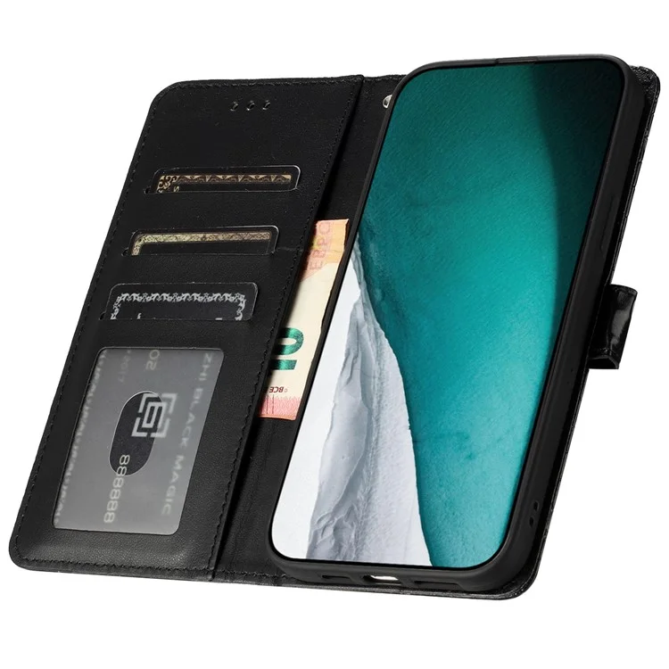 Para HMD Pulse Pro Case Stand PU Leather Phone Cover Classic Crocodile Pattern - Black