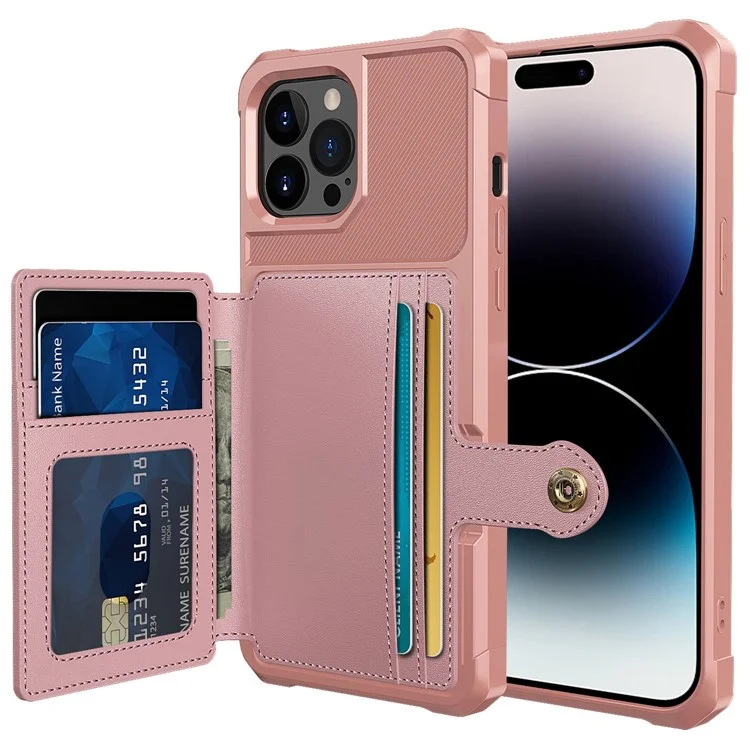 ZM03 Для Iphone 14 Pro Shock -resean Case Case Case Case Holder Dopect Phone Back Cover с Помощью Магнитного Металлического Листа - Розовый