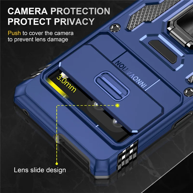 Armor Series For Google Pixel 9 Pro / Pixel 9 Case PC+TPU Kickstand Phone Cover with Slide Lens Shield - Navy Blue