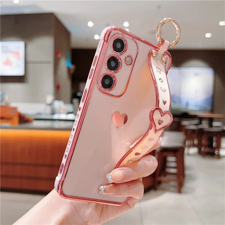 Pour Samsung Galaxy S24+ Étui Bracelet Coque TPU Cover Bord Latéral Petit Motif Coeur - Rose