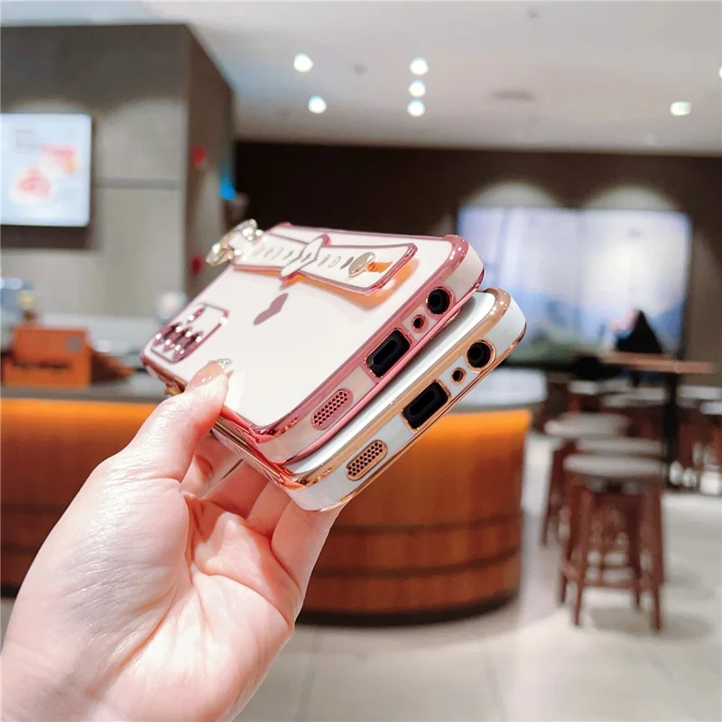 For Samsung Galaxy A15 4G / 5G Case Love Heart Pattern TPU Phone Cover Wristband Kickstand Holder - Pink