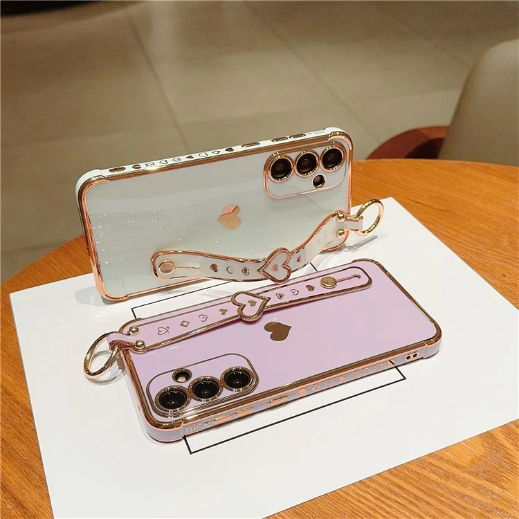 Para Samsung Galaxy A54 5G Case Electroplating Love Heart TPU Phone Cover Muñequera Anillo Soporte - Marfil Blanco