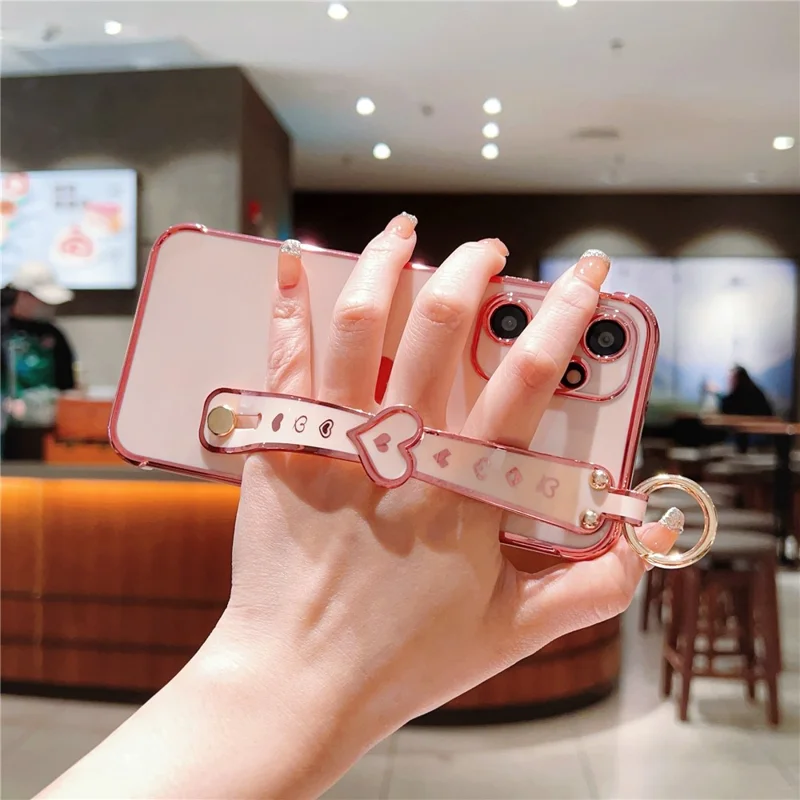 For Samsung Galaxy A25 5G (Global) (161.0 X 76.5 X 8.3mm) Case with Wrist Strap TPU Phone Cover Love Heart - Pink