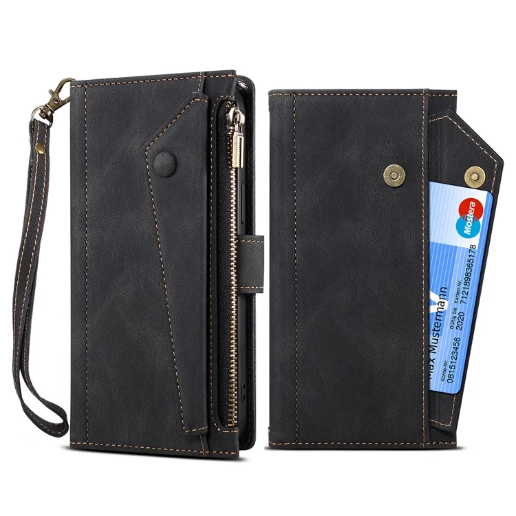 ESEBLE Star Series Per iPhone 16 Plus Case Zipper Wallet Custodia Telefono in Pelle con Supporto - Nero