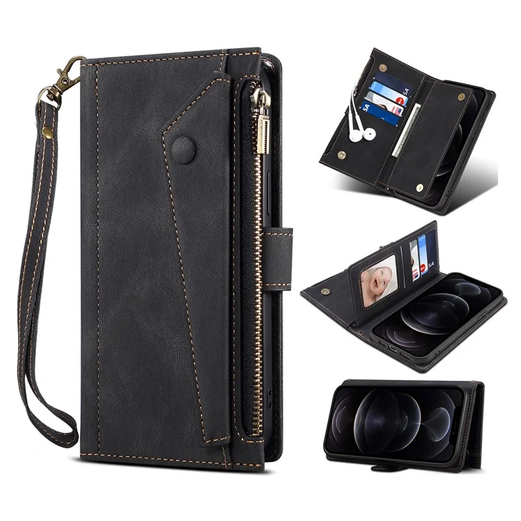 ESEBLE Star Series Per iPhone 16 Plus Case Zipper Wallet Custodia Telefono in Pelle con Supporto - Nero