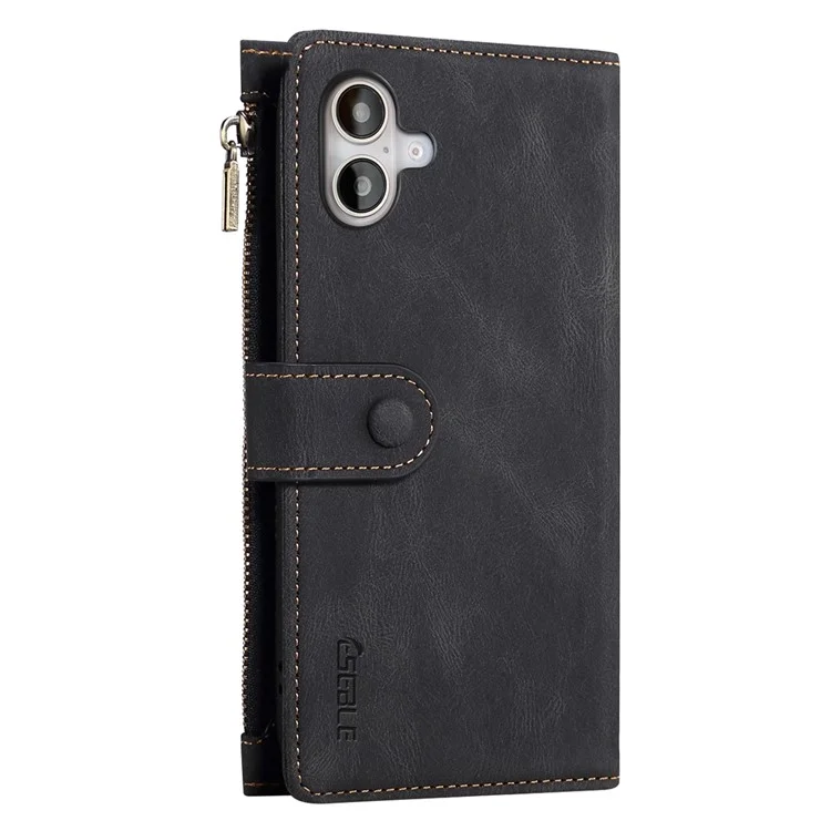 ESEBLE Star Series Per iPhone 16 Plus Case Zipper Wallet Custodia Telefono in Pelle con Supporto - Nero