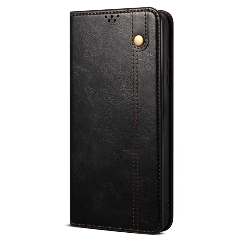 Til iPhone 16 Plus Case Crazy Horse-struktur Voksent Læder Wallet Stående Cover - Sort