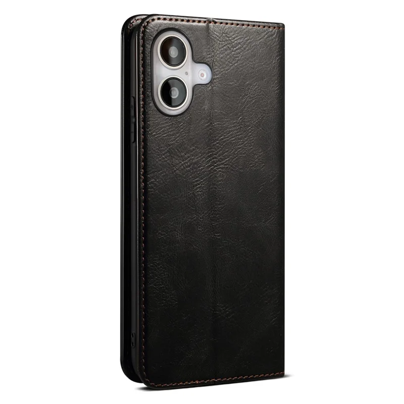 Til iPhone 16 Plus Case Crazy Horse-struktur Voksent Læder Wallet Stående Cover - Sort