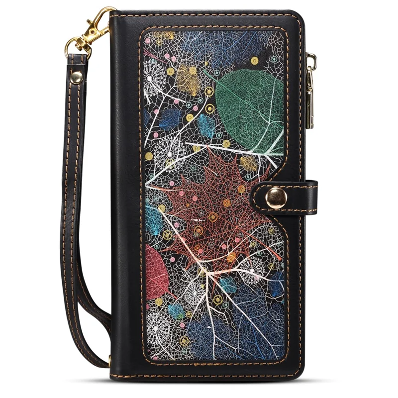 ESEBLE Galaxy Series For iPhone 16 Case Leather Zipper Phone Cover RFID Blocking - Black