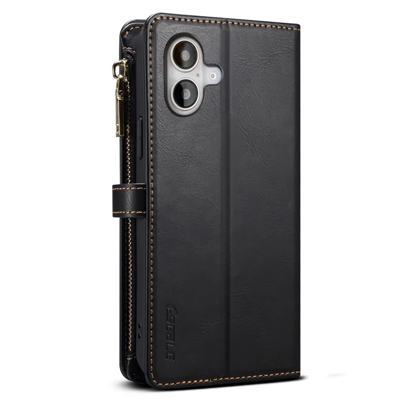 ESEBLE Galaxy Series For iPhone 16 Case Leather Zipper Phone Cover RFID Blocking - Black