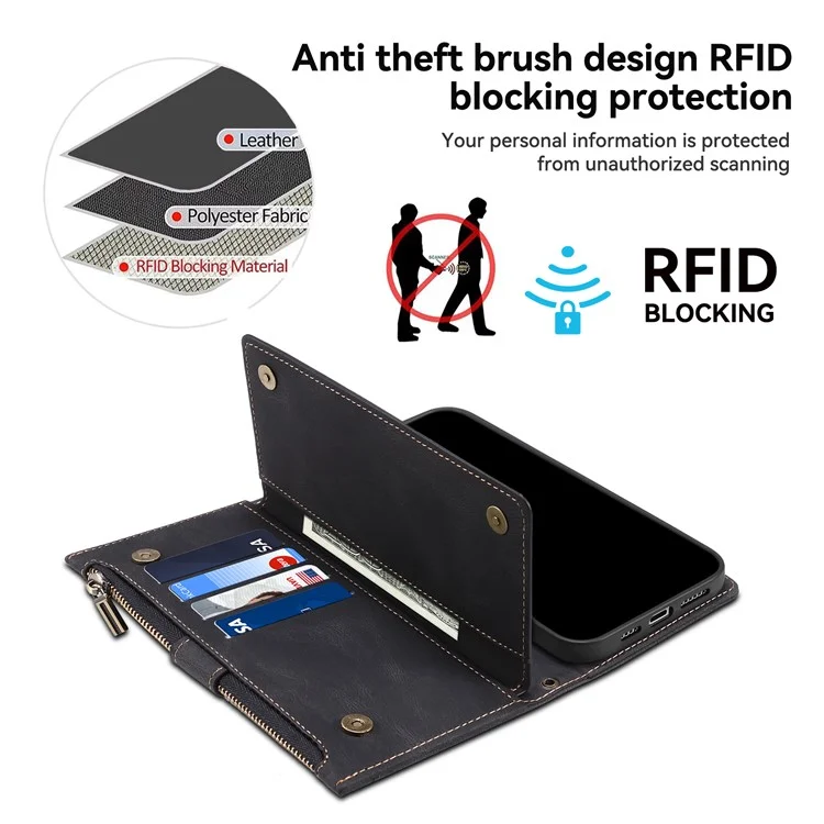 ESEBLE Star Series Per iPhone 16 Custodia con Cerniera Portafoglio in Pelle con Supporto - Nero
