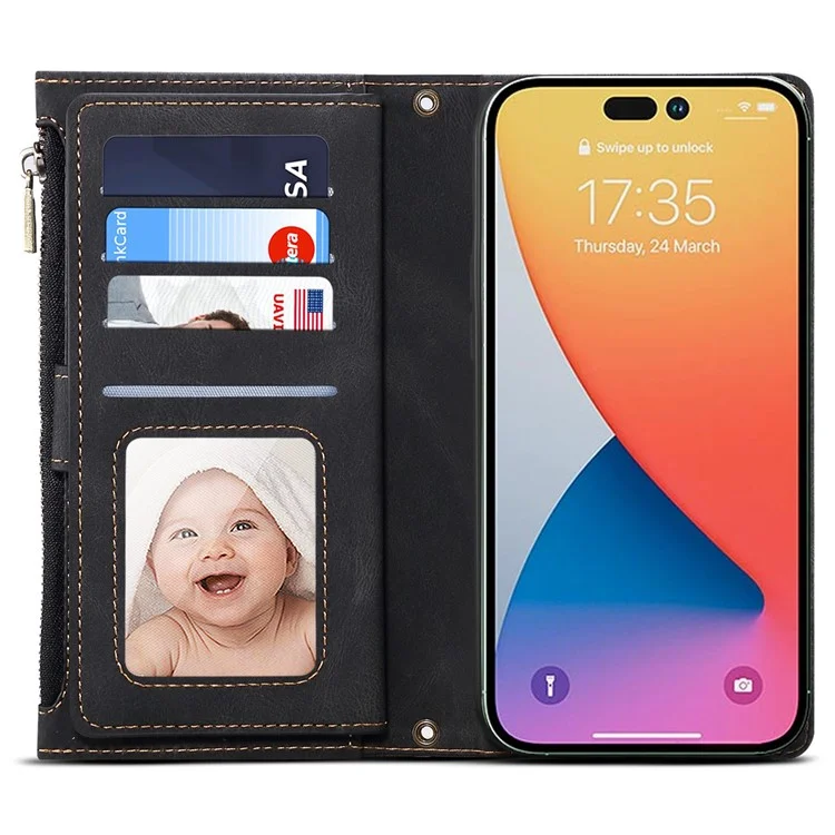 ESEBLE Star Series Per iPhone 16 Custodia con Cerniera Portafoglio in Pelle con Supporto - Nero