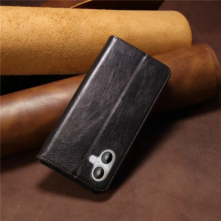 Étui pour iPhone 16 Crazy Horse Texture Waxy Leather Wallet Stand Cover - Noir