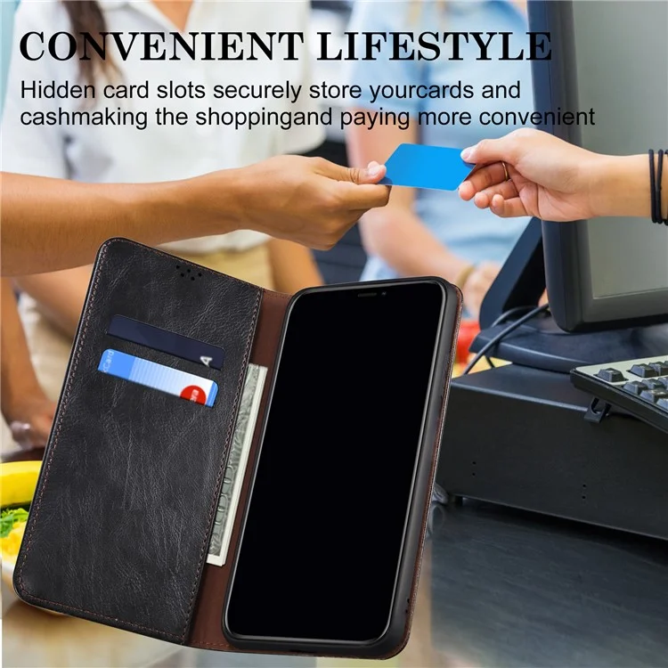 Étui pour iPhone 16 Crazy Horse Texture Waxy Leather Wallet Stand Cover - Noir