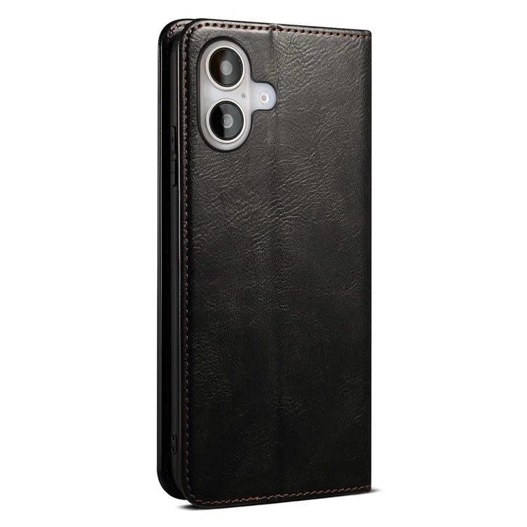 Étui pour iPhone 16 Crazy Horse Texture Waxy Leather Wallet Stand Cover - Noir