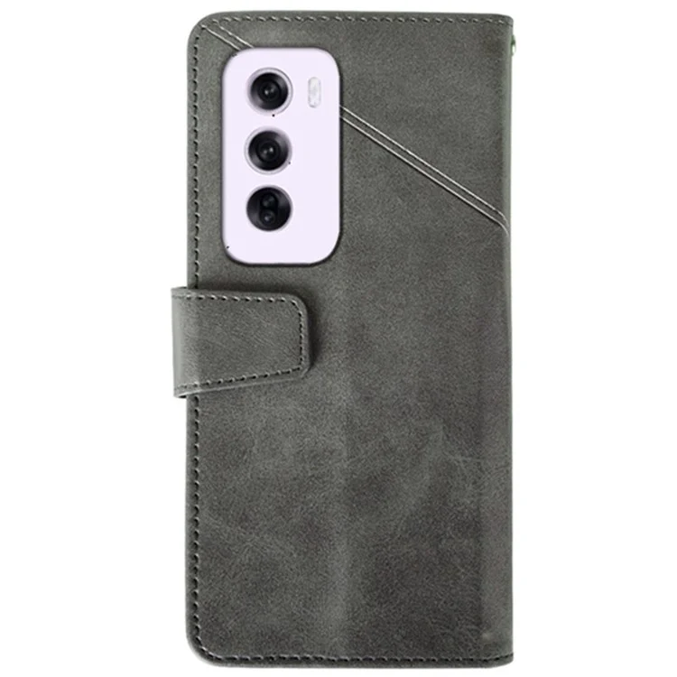 IDEWEI Für Oppo Reno12 Pro 5G (Global) Case Leder Brieftasche Handyhülle Ständer Kalbsleder-Textur - Grau