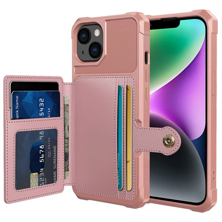 ZM03 Phone Case Kickstand Для Iphone 14 Plus, Держатель Кошелька Для Выпадения Телефона с Магнитным Металлическим Листом с Магнитным Металлическим Листом - Розовый