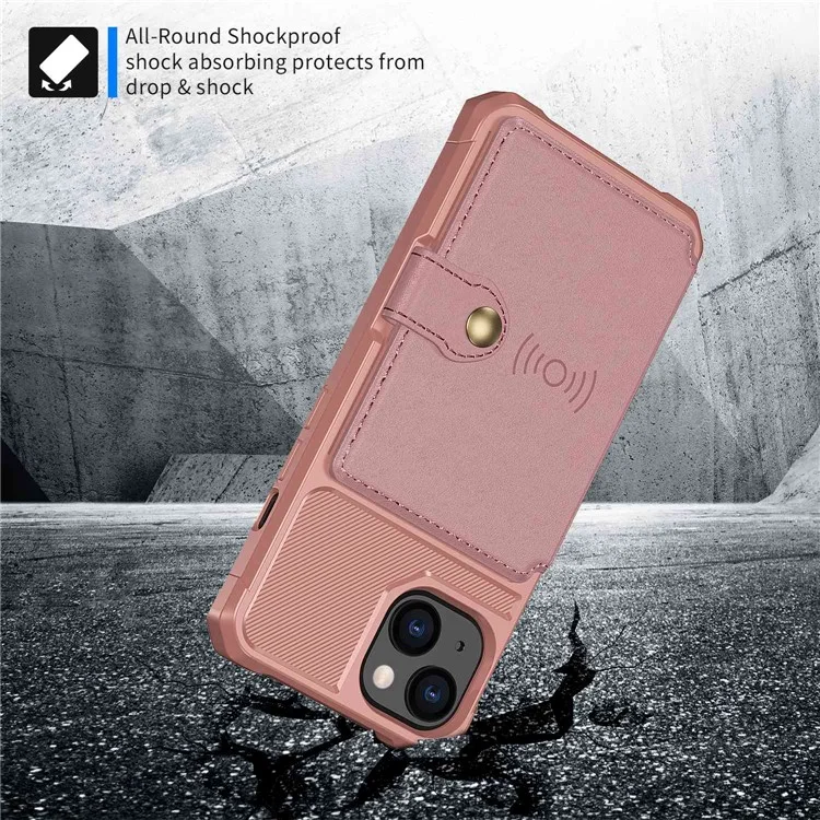 ZM03 Phone Case Kickstand Для Iphone 14 Plus, Держатель Кошелька Для Выпадения Телефона с Магнитным Металлическим Листом с Магнитным Металлическим Листом - Розовый