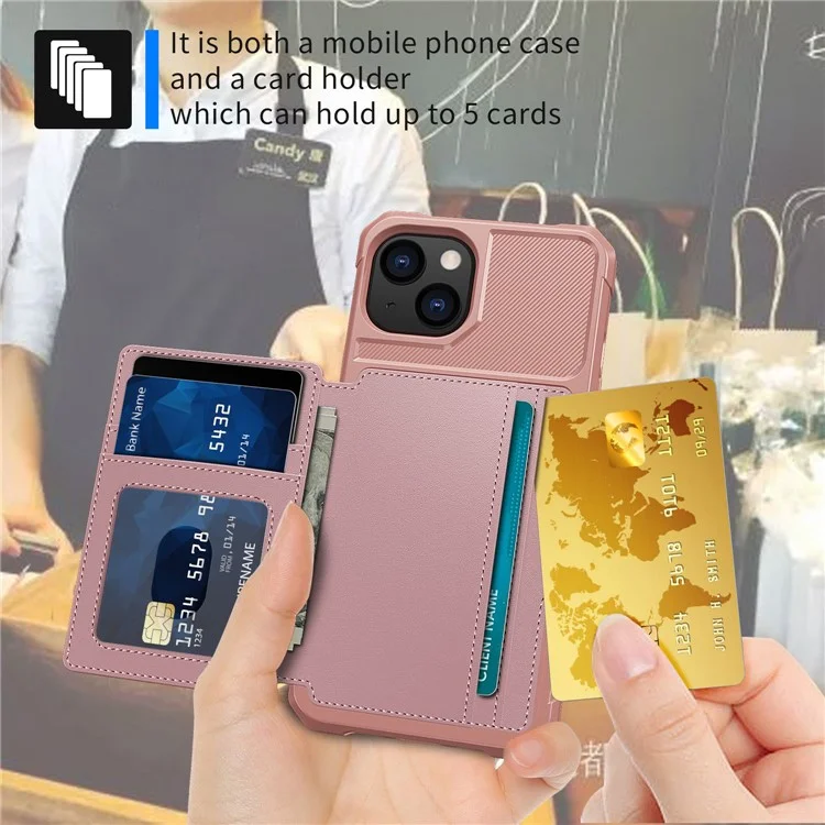ZM03 Phone Case Kickstand Для Iphone 14 Plus, Держатель Кошелька Для Выпадения Телефона с Магнитным Металлическим Листом с Магнитным Металлическим Листом - Розовый