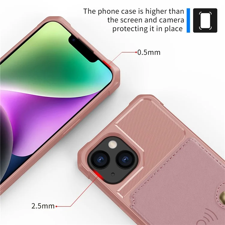 ZM03 Phone Case Kickstand Для Iphone 14 Plus, Держатель Кошелька Для Выпадения Телефона с Магнитным Металлическим Листом с Магнитным Металлическим Листом - Розовый