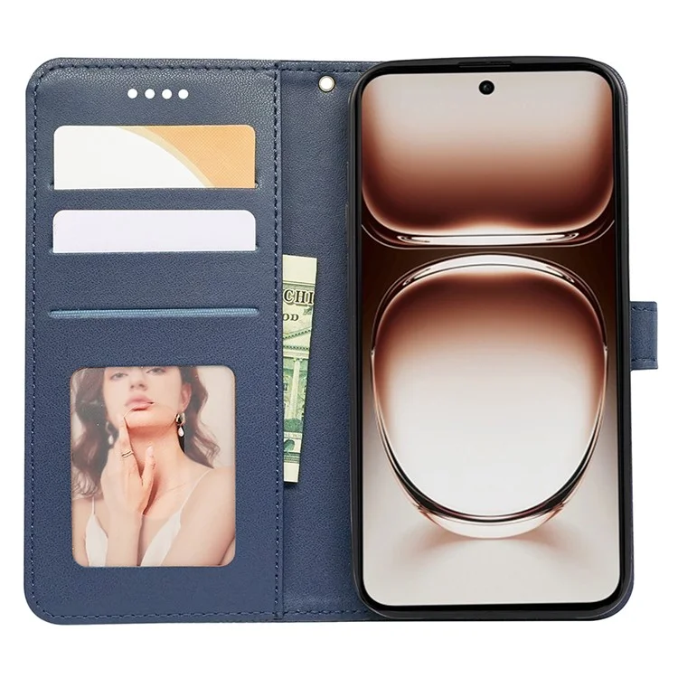 Para Oppo Reno12 5G (Global) Capa de Telefone Carteira Padrão de Impressão de Couro Flip Cover - Azul