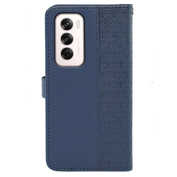 Para Oppo Reno12 5G (Global) Capa de Telefone Carteira Padrão de Impressão de Couro Flip Cover - Azul