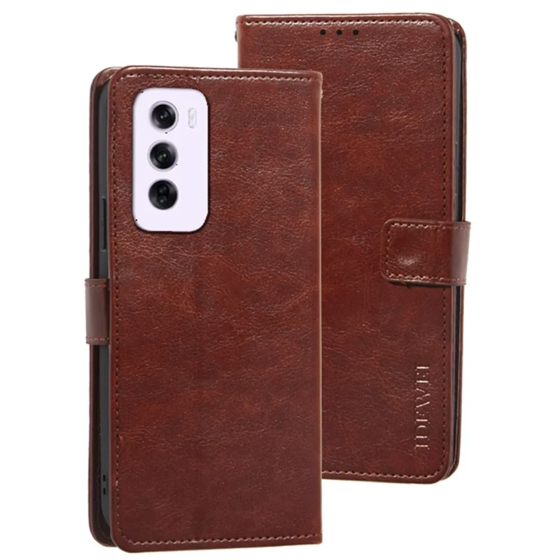IDEWEI Für Oppo Reno12 5G (Global) Stand Case Crazy Horse Textur Leder Handyhülle - Braun