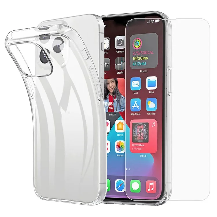 Für iPhone 16 Pro Max Clear TPU Anti-drop Phone Case + Camera Lens Film + 2.5D Arc Edge Tempered Glass Screen Film