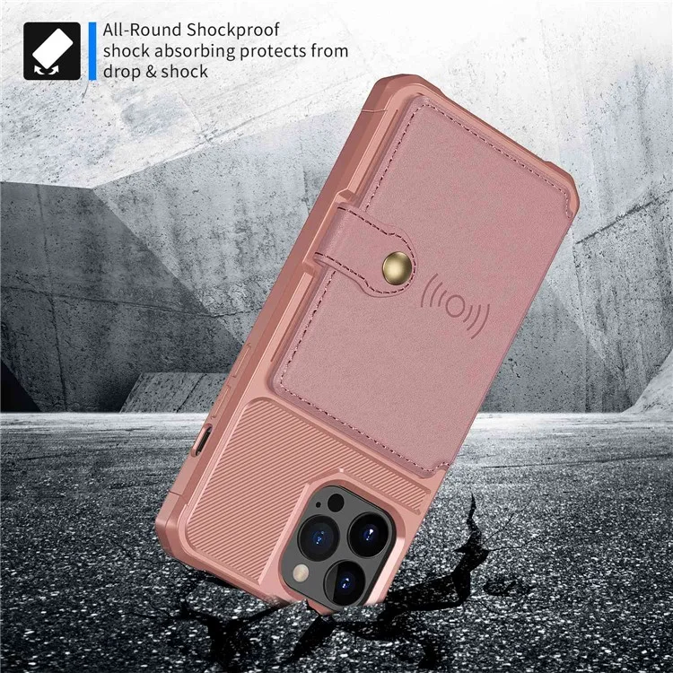 ZM03 Phone Case for iPhone 14 Pro Max, Wallet Kickstand Anti-scratch Phone Cover with Magnetic Metal Sheet - Pink