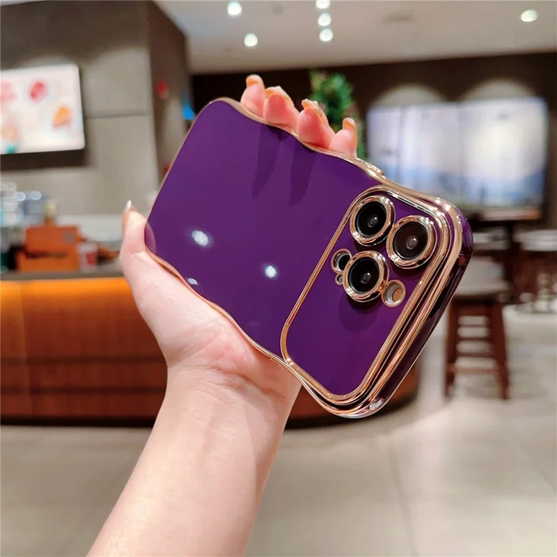 For iPhone 15 Pro Max Case Curly Wave Frame Shape Electroplating TPU Back Cover - Dark Purple