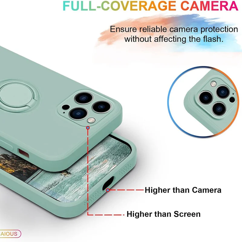 For iPhone 16 Pro Silicone Case with Strap Ring Kickstand Phone Cover - Light Green