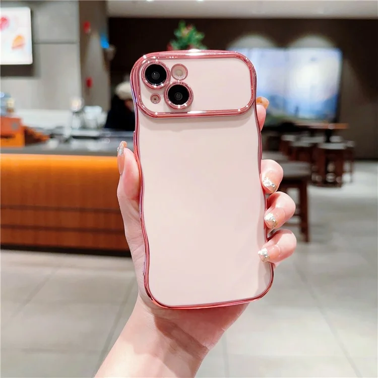 Para Iphone 14 Case Curly Wave Frame Forma Eletroplicar a Tampa Traseira TPU - Rosa Rosa