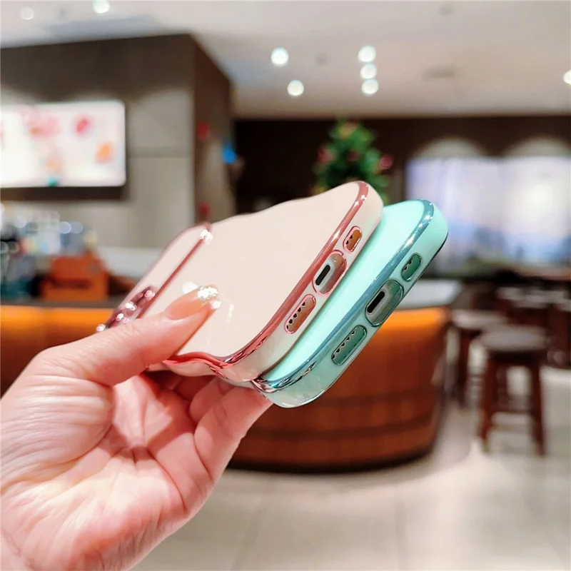 For iPhone 14 Case Curly Wave Frame Shape Electroplating TPU Back Cover - Ivory White