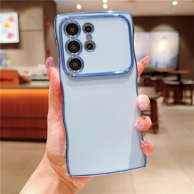 For Samsung Galaxy S23 Ultra Case Large Window TPU Phone Cover Curly Wave Frame Shape - Blue