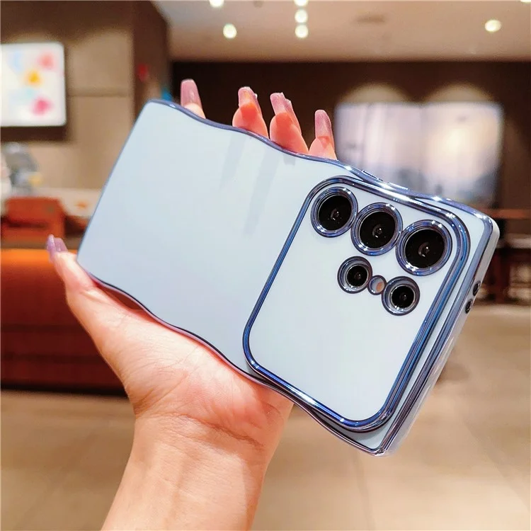 For Samsung Galaxy S23 Ultra Case Large Window TPU Phone Cover Curly Wave Frame Shape - Blue