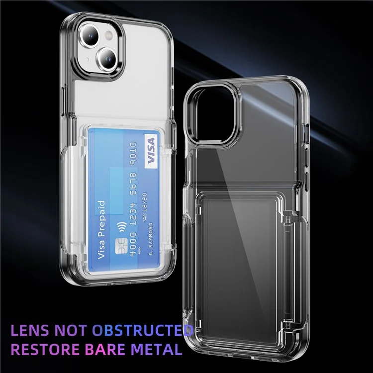 For iPhone 13 / 14 Case TPU + Acrylic Phone Cover with Card Holder Kickstand - Transparent Black