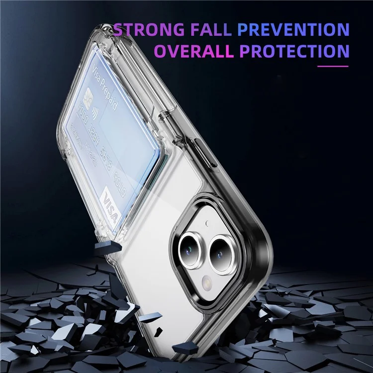 For iPhone 13 / 14 Case TPU + Acrylic Phone Cover with Card Holder Kickstand - Transparent Black