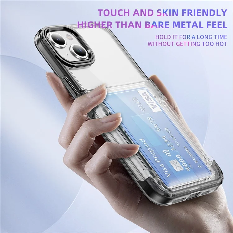 For iPhone 13 / 14 Case TPU + Acrylic Phone Cover with Card Holder Kickstand - Transparent Black
