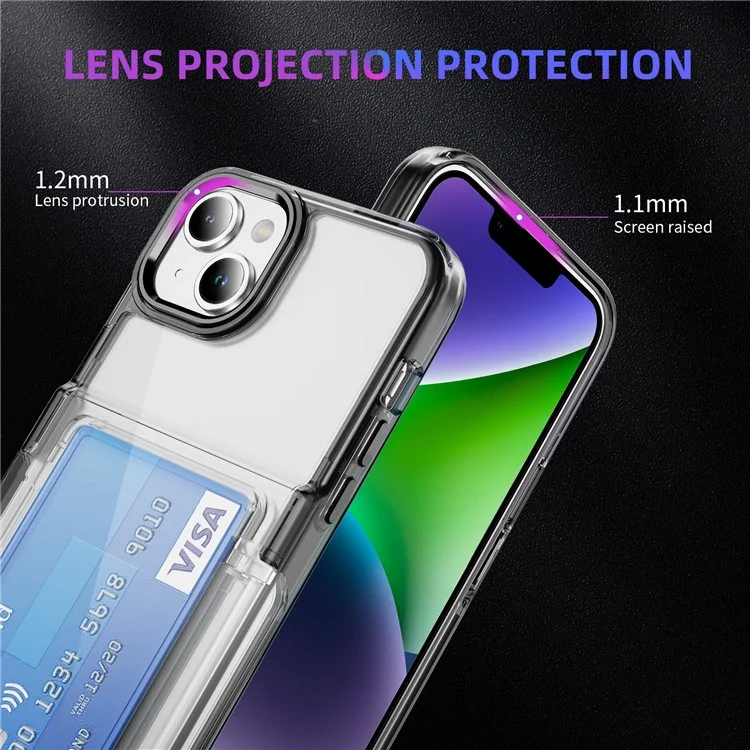 For iPhone 13 / 14 Case TPU + Acrylic Phone Cover with Card Holder Kickstand - Transparent Black