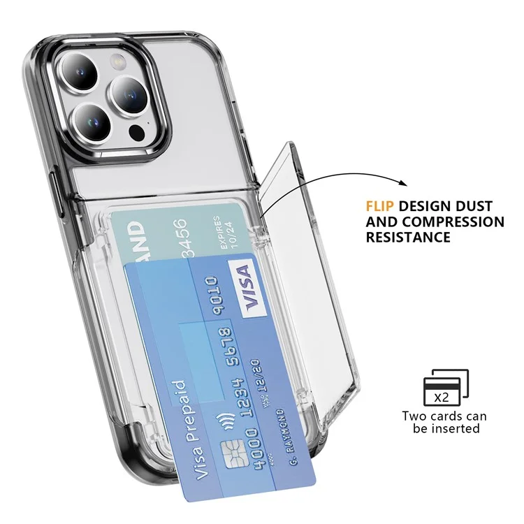 Per iPhone 13 Pro Case Flip Card Slot TPU + Acrylic Clear Phone Cover - Transparent Black