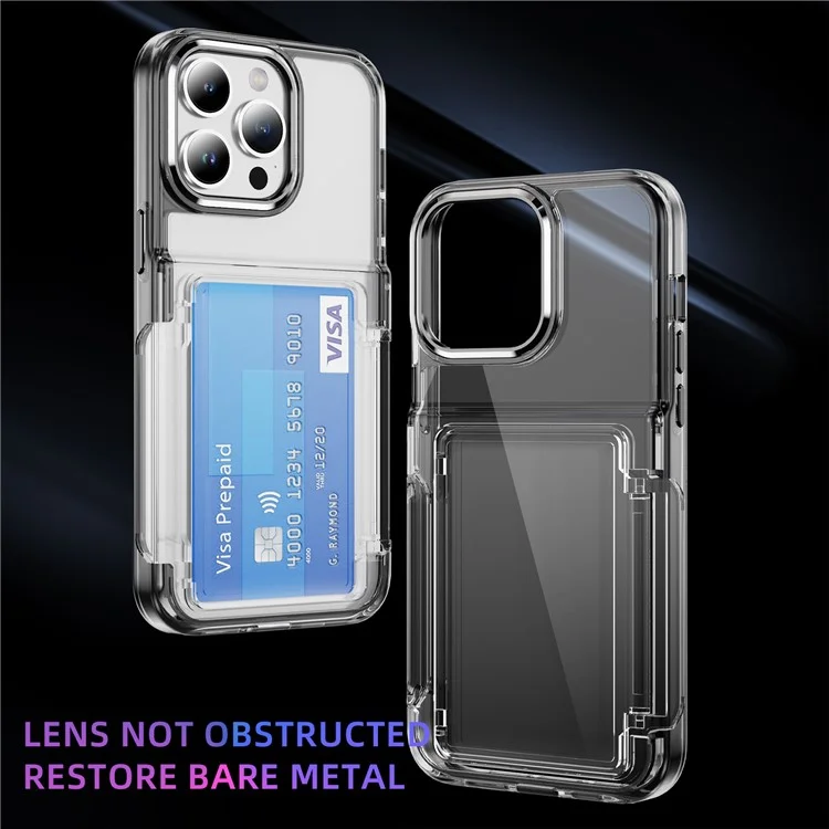 Per iPhone 13 Pro Case Flip Card Slot TPU + Acrylic Clear Phone Cover - Transparent Black