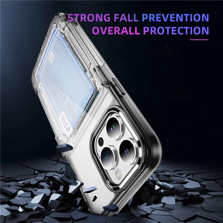 Per iPhone 13 Pro Case Flip Card Slot TPU + Acrylic Clear Phone Cover - Transparent Black